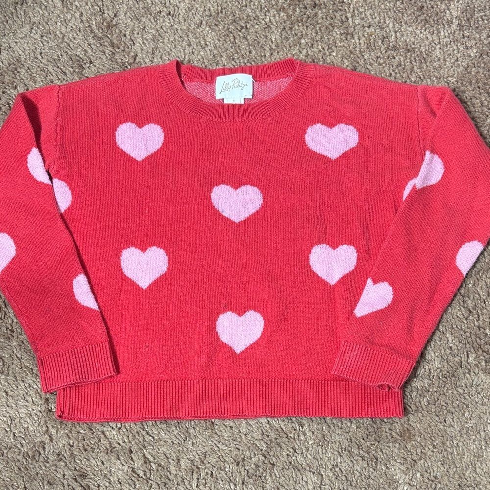 Lilly Pulitzer kids small 4-5 pullover cotton sweater novelty hearts